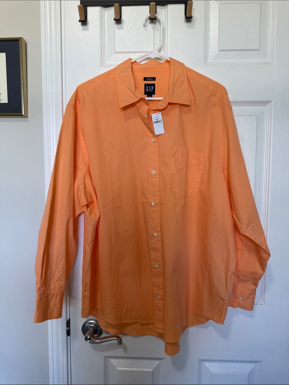 GAP Women’s The Big Shirt Button-Up Dress Shirt Orange Melon Peach Sz Large NWT